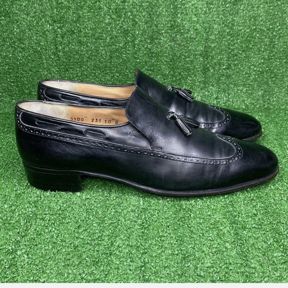 Salvatore Ferragamo Black Leather Tassel Loafers 10 B
